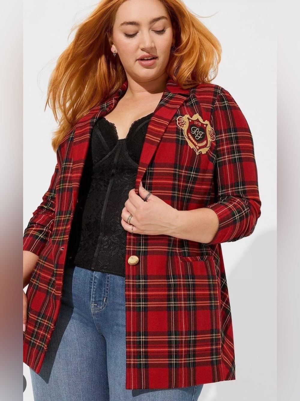 Torrid x Betsy Johnson Red Plaid Tartan Blazer Size 2